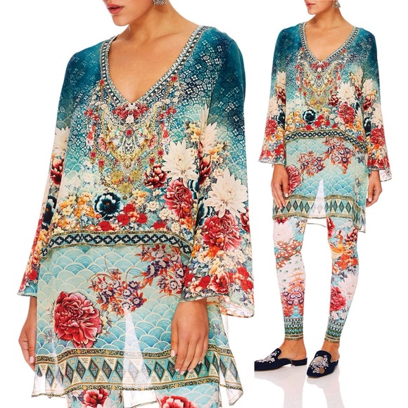 Camilla Crystal Embellished Silk Her Heirloom Tunic With Side